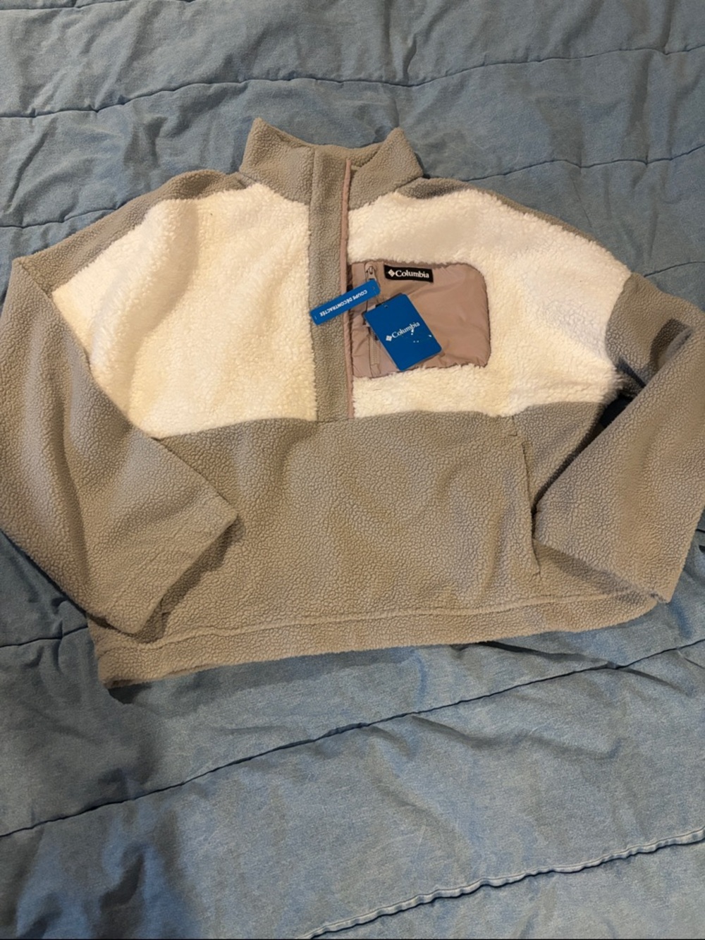 NWT Columbia Quarter-Zip Sherpa Pullover  dove sea salt clay xxl
